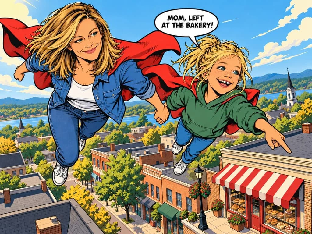 Example: a comic panel of a mother and child